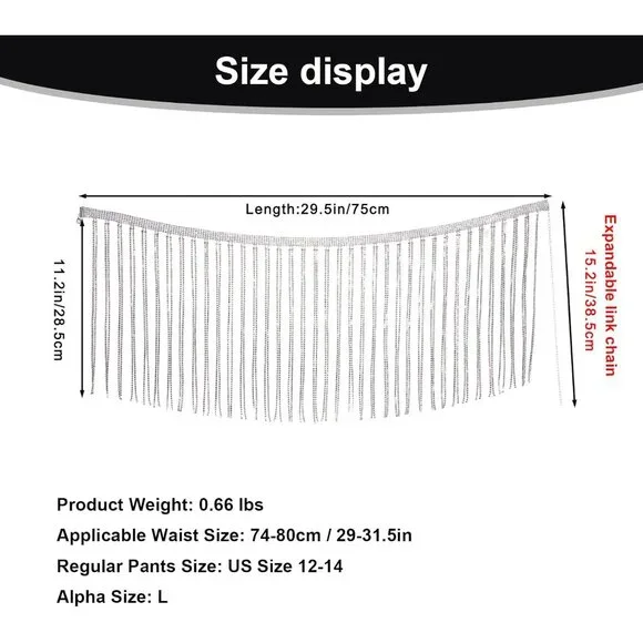 Silver Rhinestone Waist Chain Belt for Women, Festive Body Jewelry - Picture 5 of 7